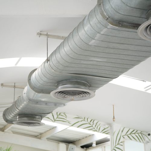 Air duct. Air Condition pipe line system flow industrial design, in white room